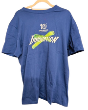 Blue t-shirt with Vaporesso logo and 'Innovation' text on a hanger